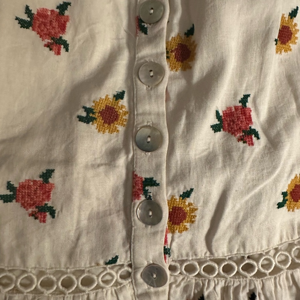 Farm Rio Mixed Cross Stitch Flowers Midi Dress - Size XL - Picture 2 of 3